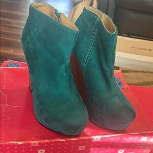 Shoe Dazzle Teal Suede Ankle Booties with Side Zip